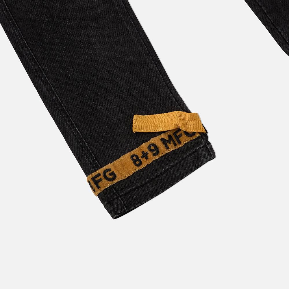 8&9 MFG CO Strapped Up Slim Utility Jeans Black Denim Gold Straps ...