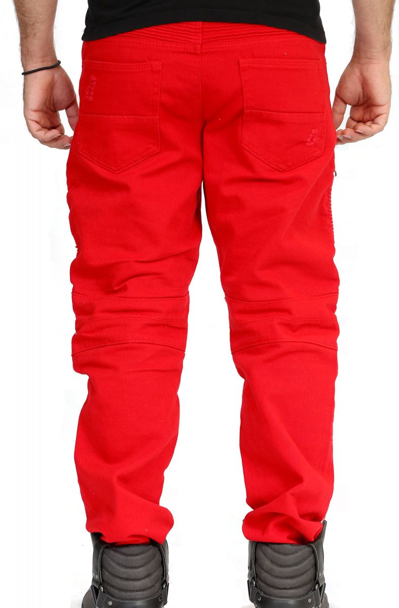 red biker pants