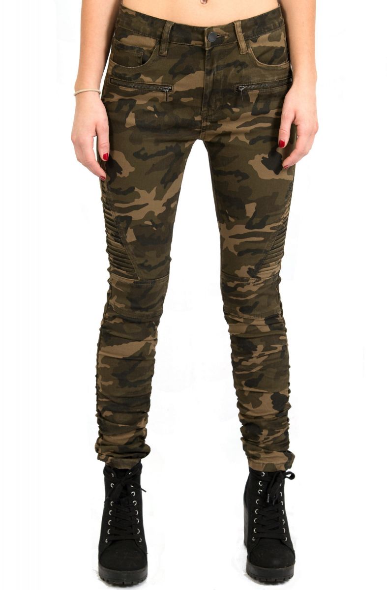 The Low Rise Moto Skinny Pants in Camo