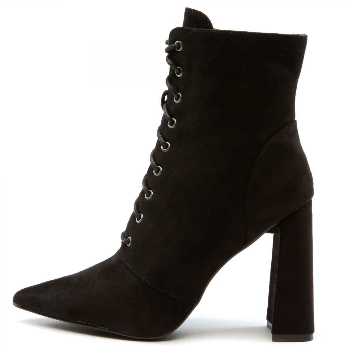 LILIANAS SHOES Milano-1 Lace-Up Block Heel Bootie MILANO-1-BLKSD - PLNDR