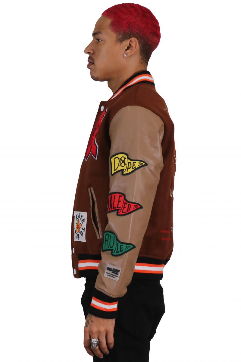 Varsity jacket faux leather clearance sleeves