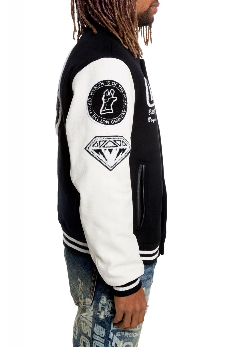 BILLIONAIRE BOYS CLUB Letterman Varsity Jacket In Black And White 881 ...