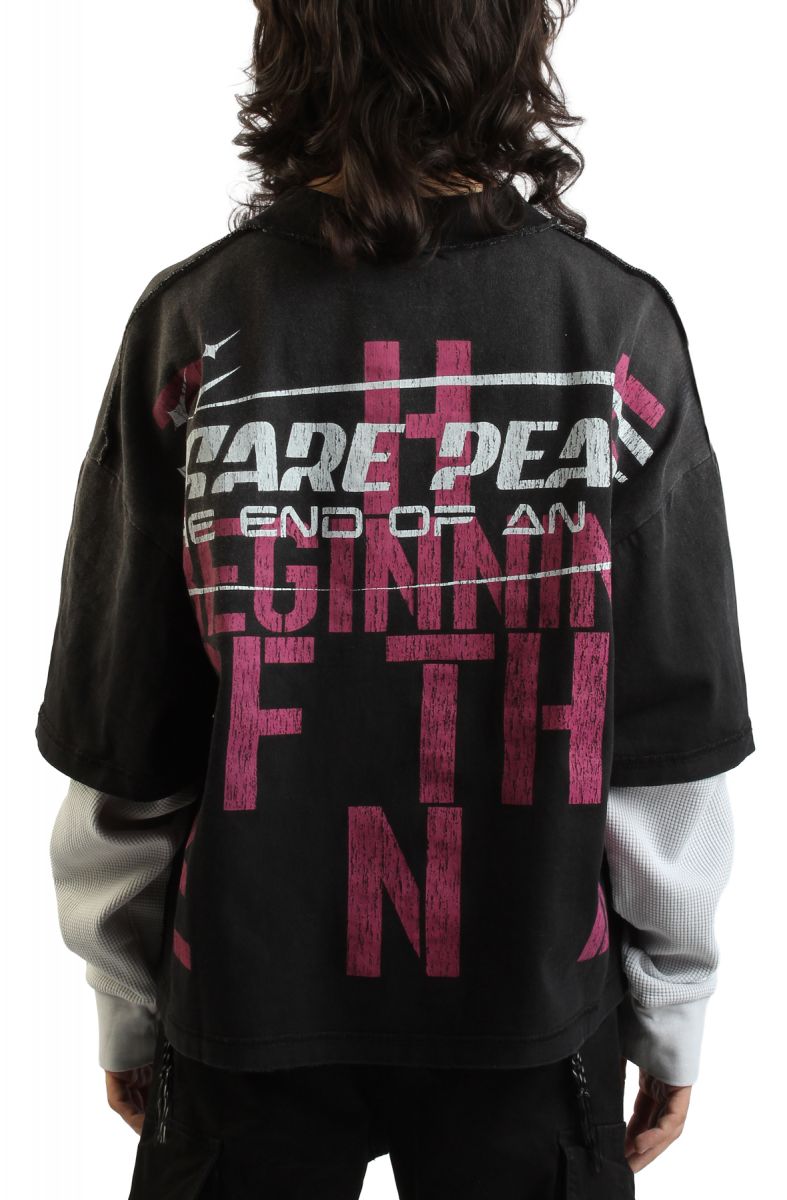 RARE PEACE Cypher Graphic Crop Long Sleeve T-shirt RK5068-BLK