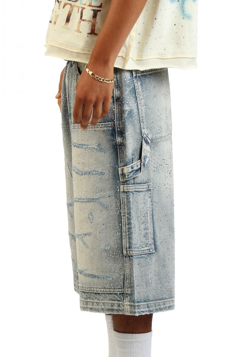 FIRST ROW Rhinestone Denim Jort Shorts FRS3024-TINT - Karmaloop