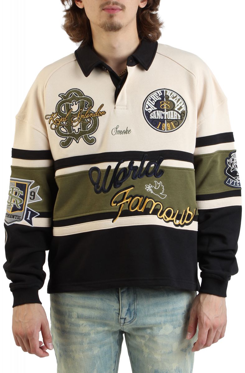 SMOKE RISE Ivy Rugby Long Sleeve T-Shirt FO25571SK-BLK - Karmaloop