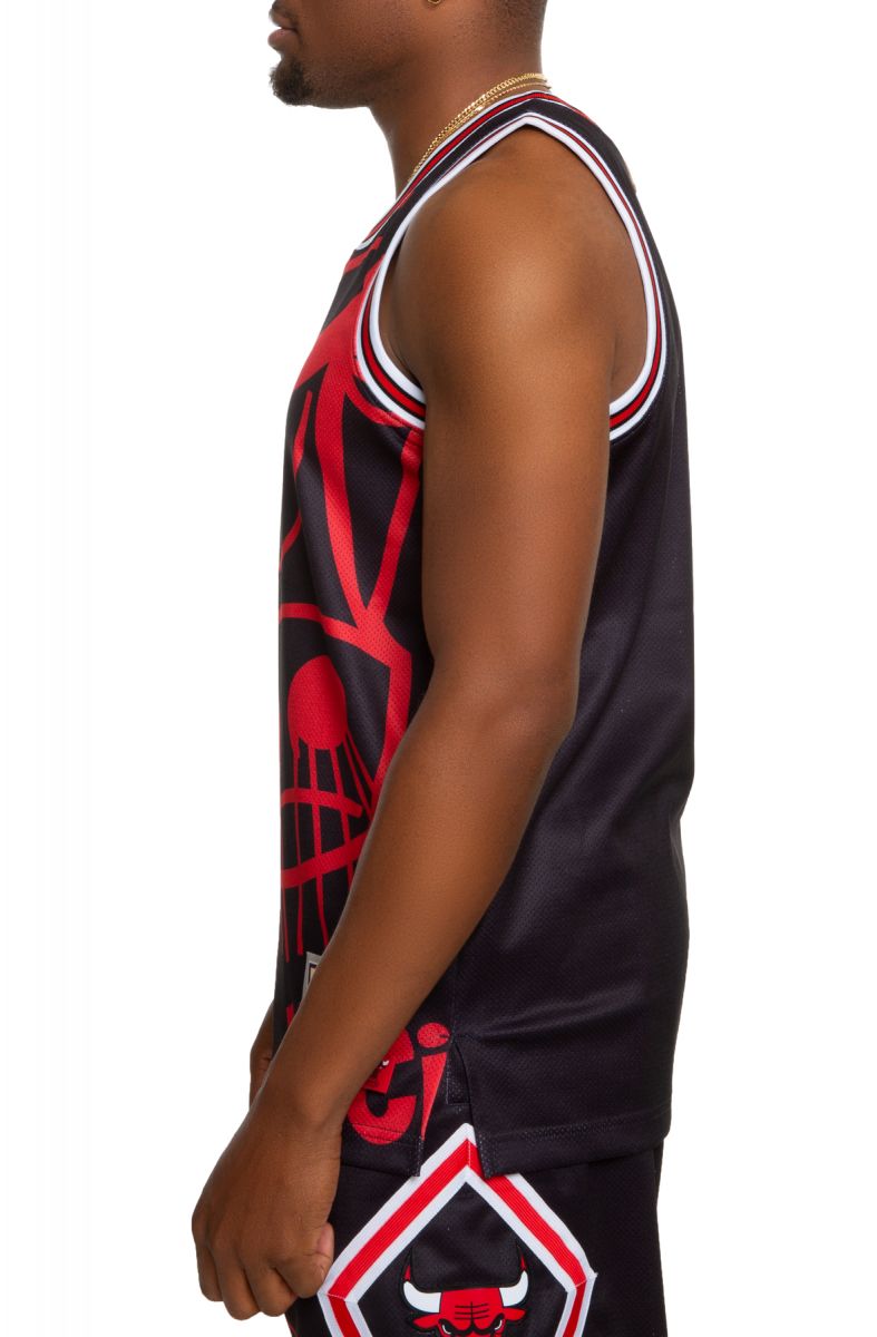 Men's Chicago Bulls Mitchell & Ness Black Hardwood Classics Big Face Tank  Jersey Tank Top