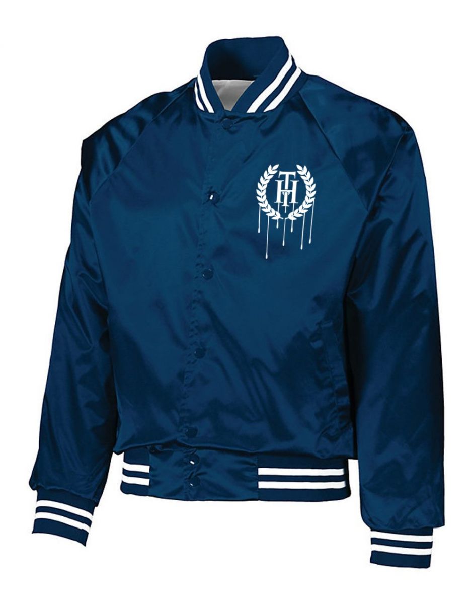 THE HIDEOUT CLOTHING Dripping Bomber Jacket HDTCLTHNG-485B37-NAVYWHITE ...