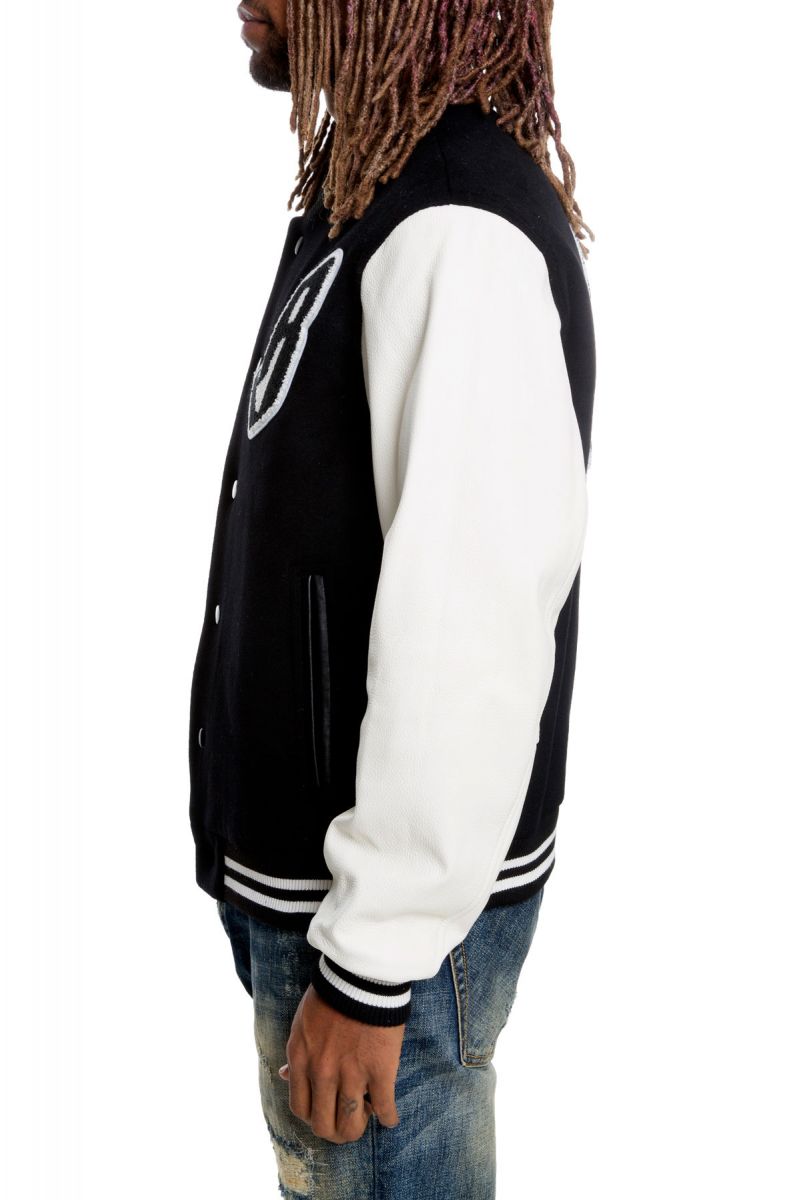 BILLIONAIRE BOYS CLUB Letterman Varsity Jacket In Black And White 881