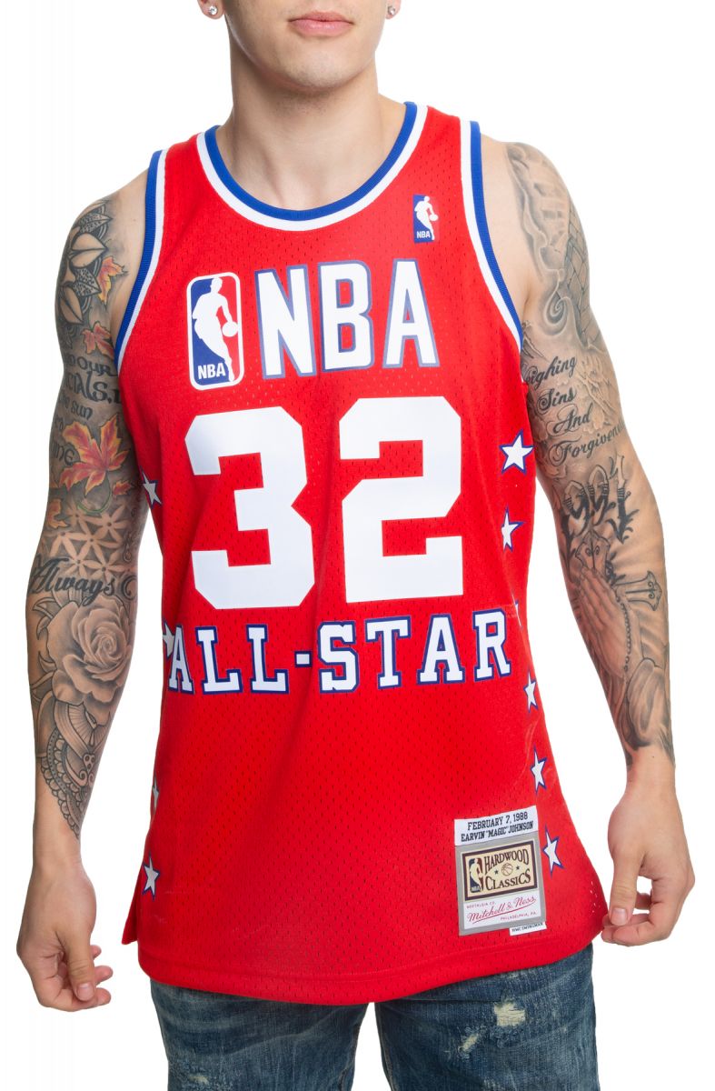 MITCHELL & NESS Magic Johnson All-Star West Swingman Jersey  SMJYCP19048-ASWRED188EJH - Karmaloop