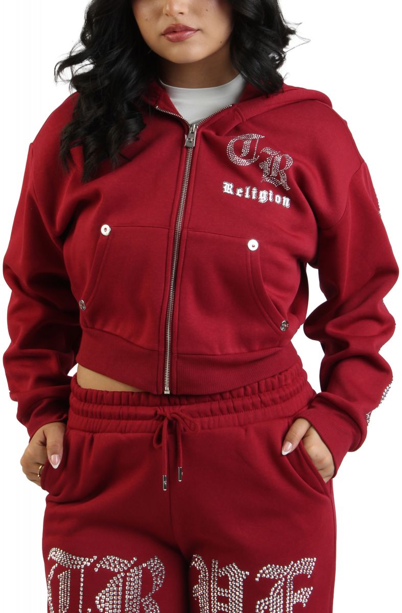 TRUE RELIGION Crystal Logo Cropped Zip-Up Hoodie 209516-6916