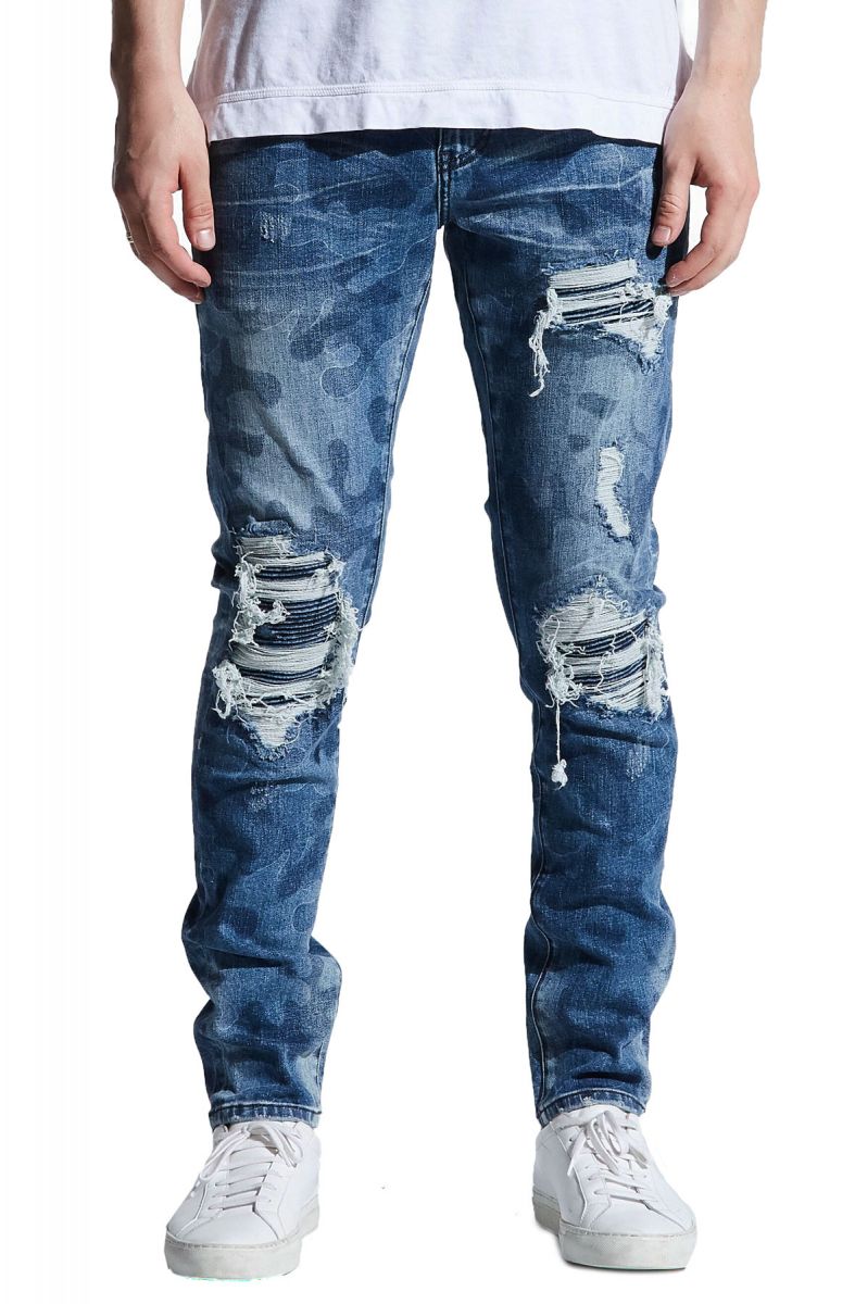 EMBELLISH Mathewson Rip and Repair Denim in Blue Camo EMBF219-120 ...