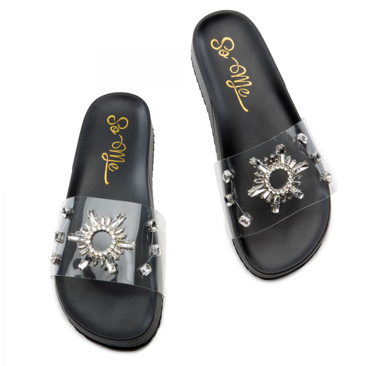 MACHI FOOTWEAR INC Brea Rhinestone Slides BREA-BLK - PLNDR