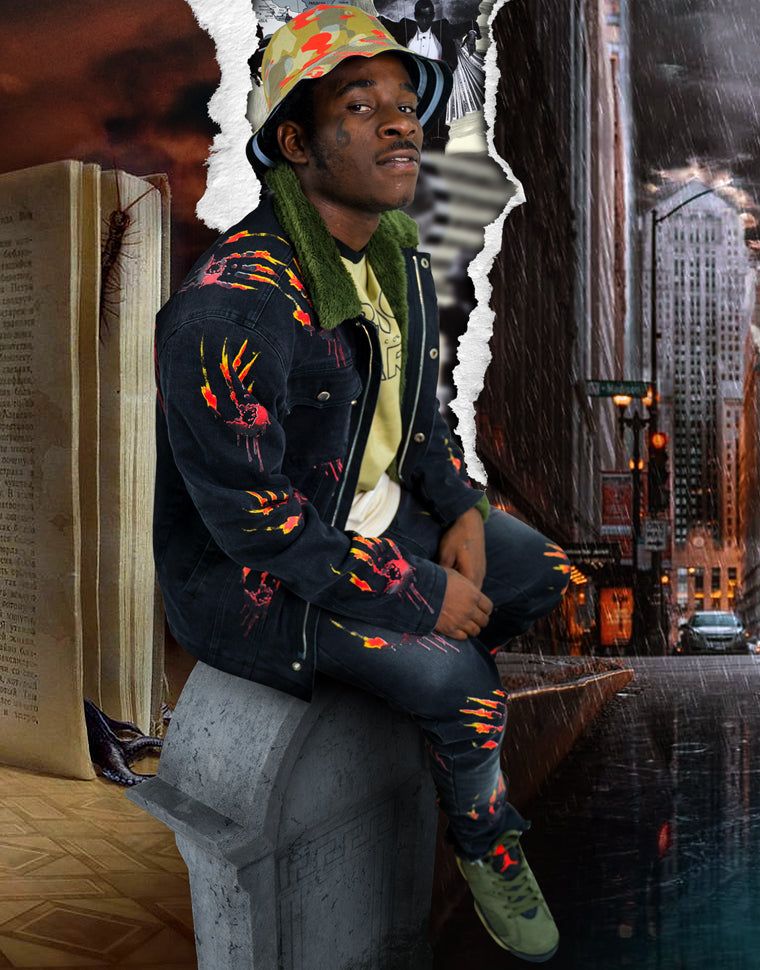 THE HIDEOUT CLOTHING Jahknow War Memory Denim Jacket HDTCLTHNG