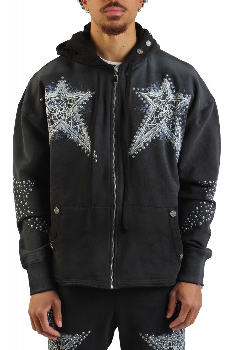HUDSON Dream State Star Studs Zip-Up Hoodie 607-BLK - Karmaloop