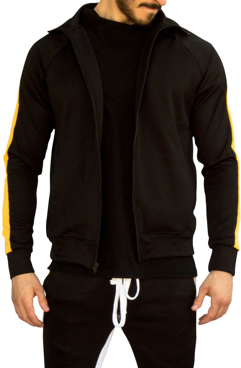 E STREET Yellow Stripe Track Jacket in Black JACKET-YELLOW - Karmaloop