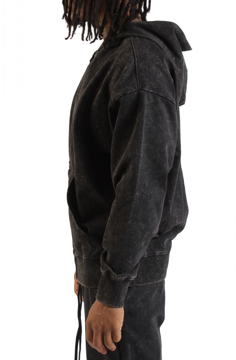 REBEL MINDS Cropped Fz Zip-Up Hoodie Mineral Washed 952-301ABLK