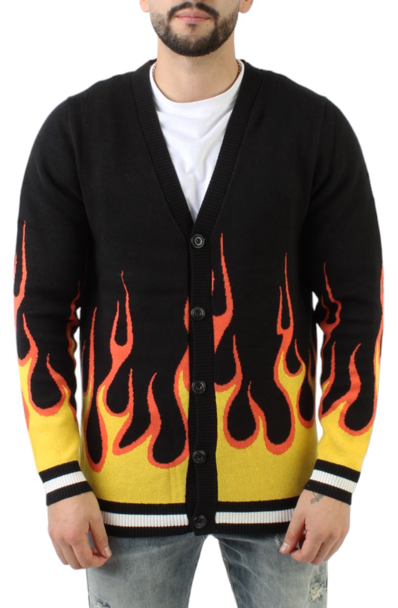 IROOCHI Flames Cardigan 34008-BLK - Karmaloop