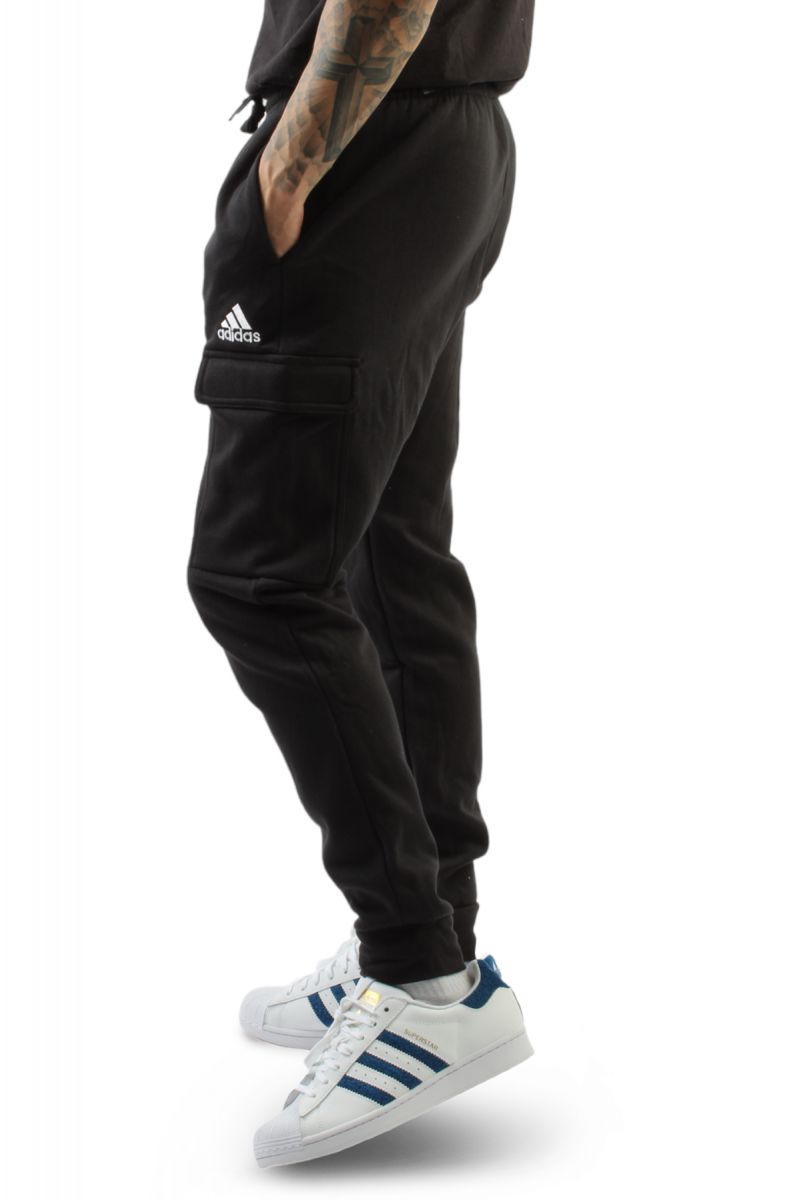 adidas Essentials Fleece Regular Tapered Cargo Joggers - Black | adidas UK