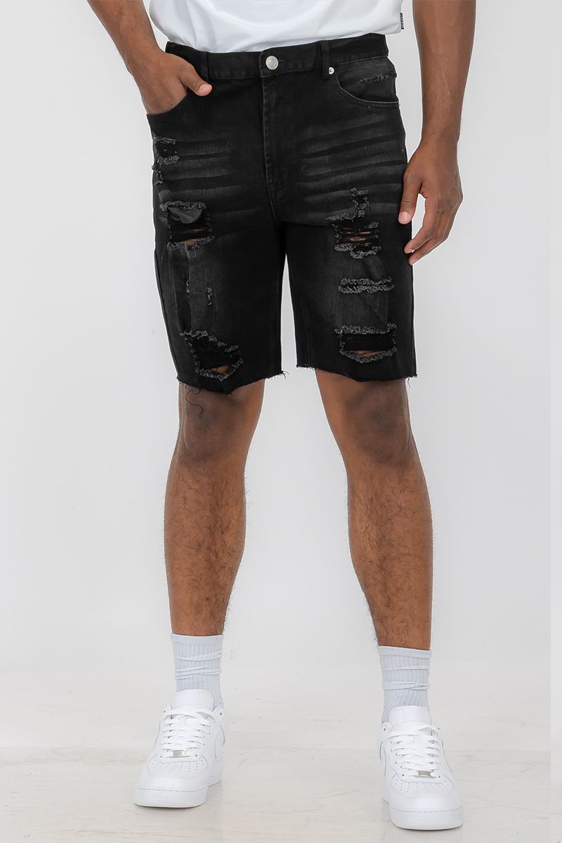 Men's Distressed Wash Denim Shorts