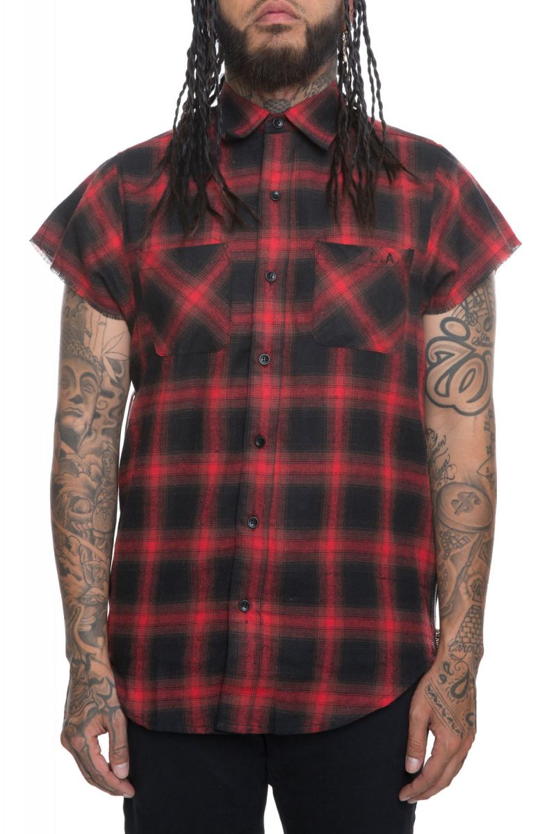 LIFTED ANCHORS The Billups Cut Off Plaid Shirt in Red LAS1-8RED - Karmaloop