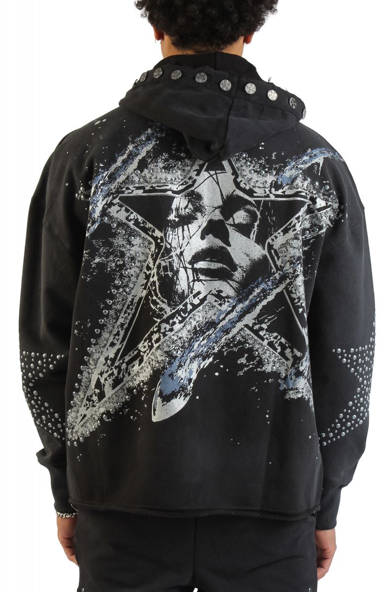 HUDSON Dream State Star Studs Zip-Up Hoodie 607-BLK - Karmaloop