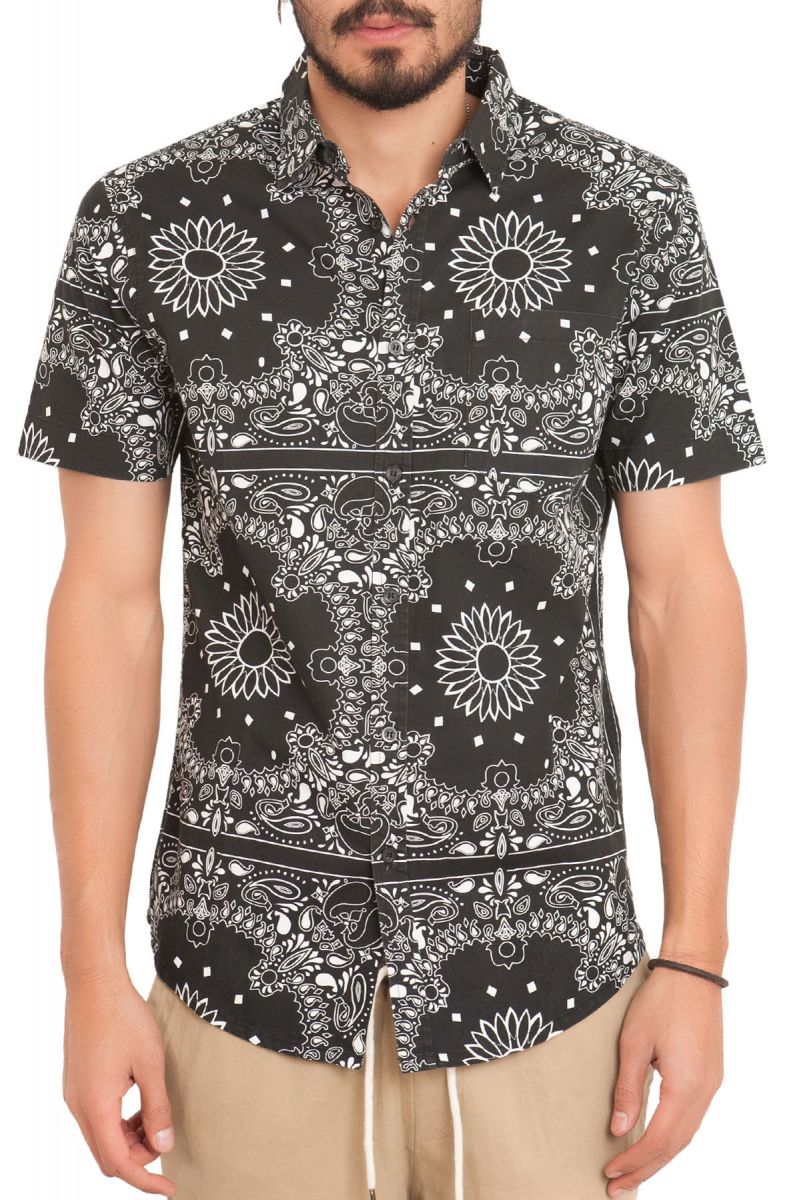 ELWOOD The Paisley Bandana Shirt in Black and White EM4117BANBWH PLNDR
