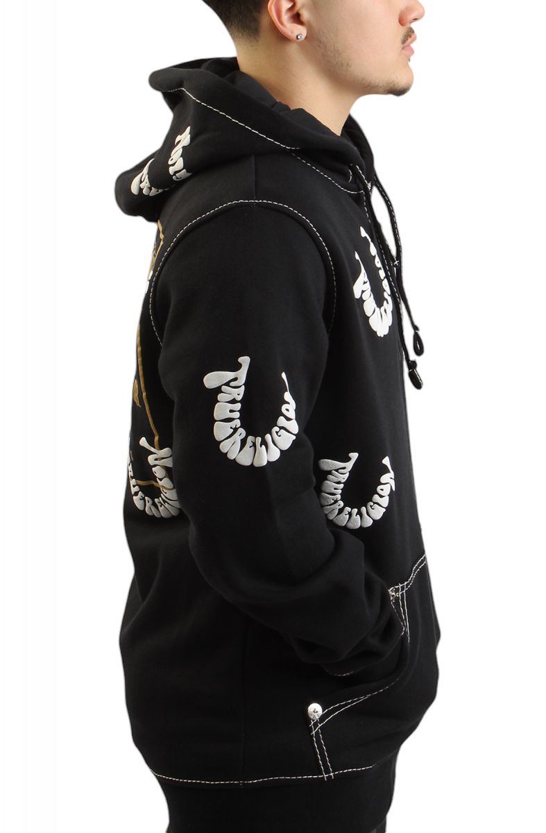 TRUE RELIGION Big T Warped Puff Print Logo Zip Hoodie 108794-1001