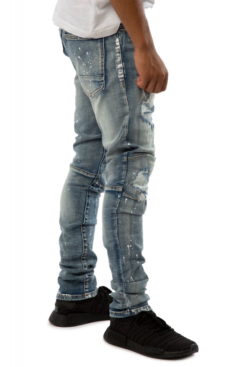 navy blue distressed jeans