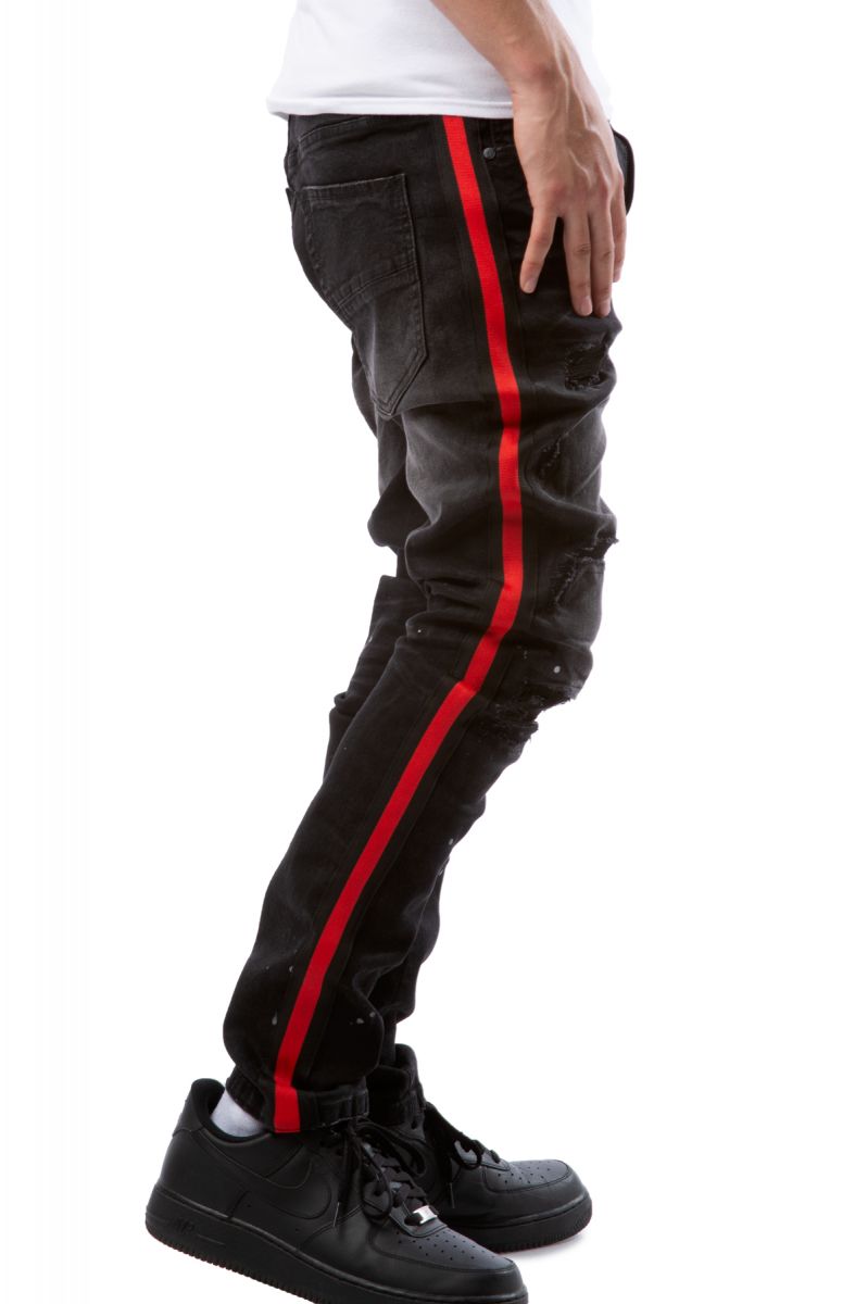 red and white side stripe jeans
