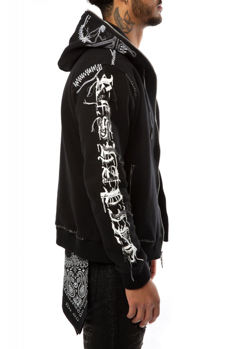 BLEU NOIR NYC Goth Script ZipUp Hoodie BNG0960BLK Karmaloop