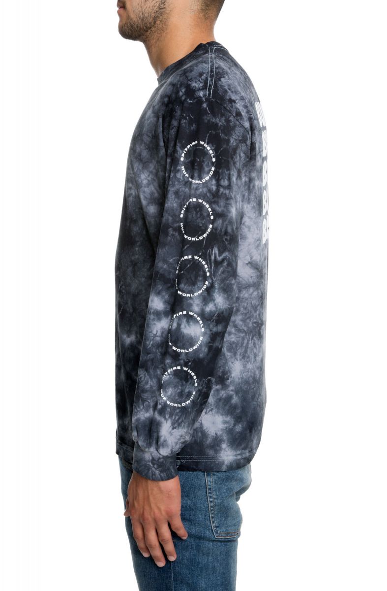 T-Shirt Manches Longues HUF / Spitfire Wheels 'Burn Faster' Tie Dye Rouge - Taille L Rare