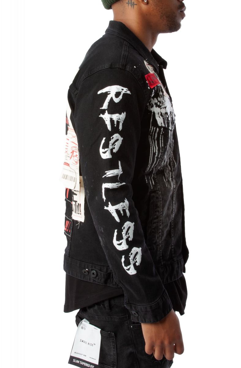 SMOKE RISE Restless Graffiti Denim Jacket JJ22112-BLK - Karmaloop