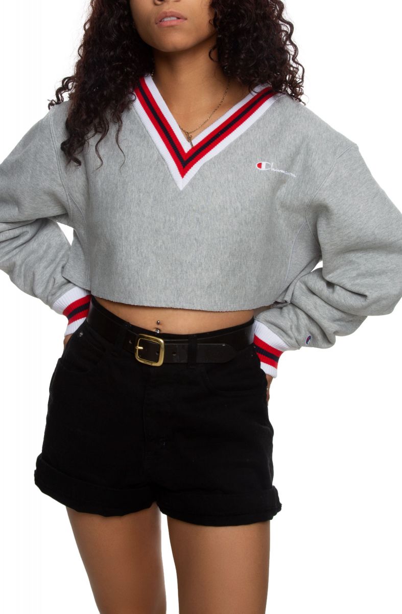 CHAMPION Reverse Weave Yarn Dye Cropped V-Neck WL952550368-GRY - Karmaloop