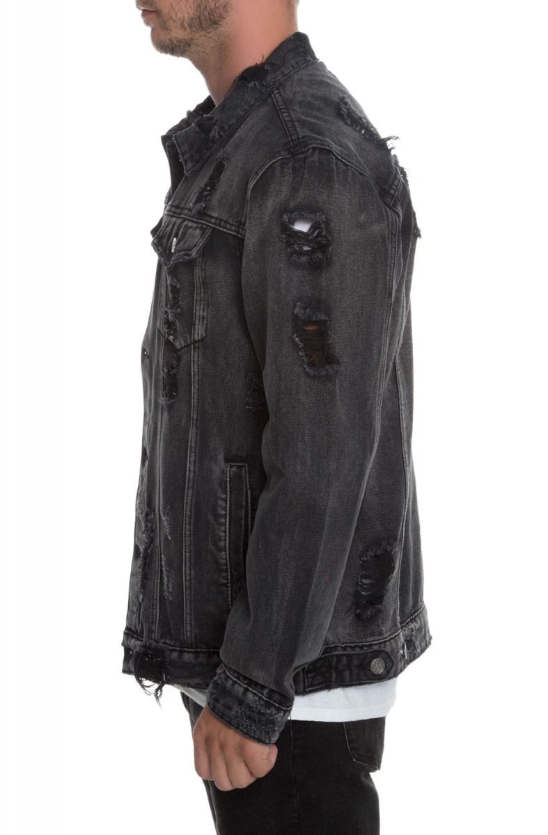 The Distressed Ripped Denim Jacket in Black
