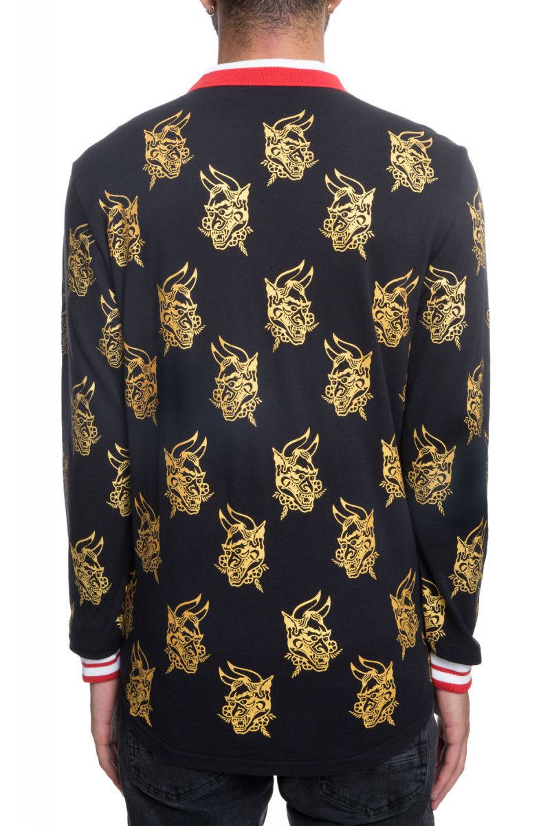 REASON The Snake and Skull Rugby Long Sleeve Polo in Black F9-48-BLK ...