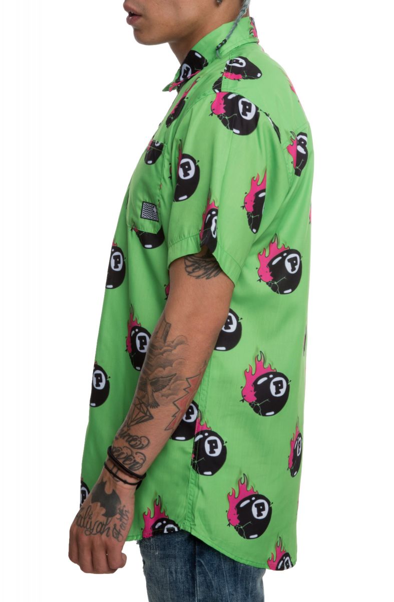 Pink Dolphin - 8BALL FLAMES BUTTON UP - Pink