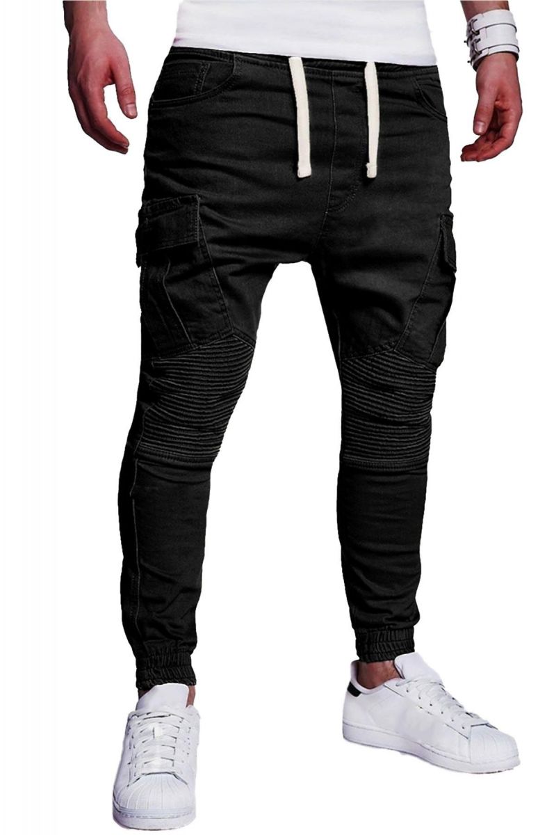 black ruched joggers