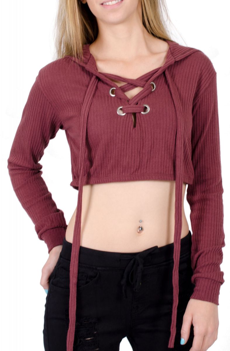 maroon crop top hoodie