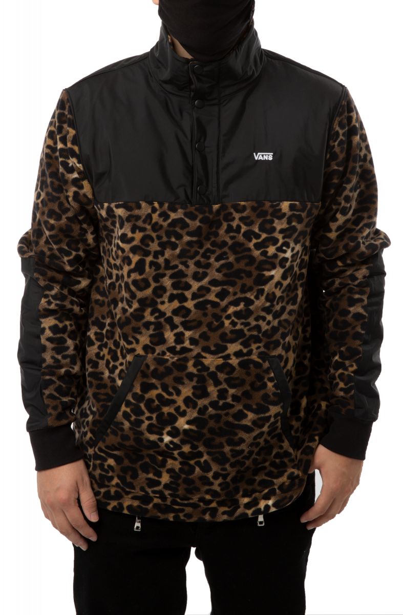 vans check me out leopard print fleece anorak jacket