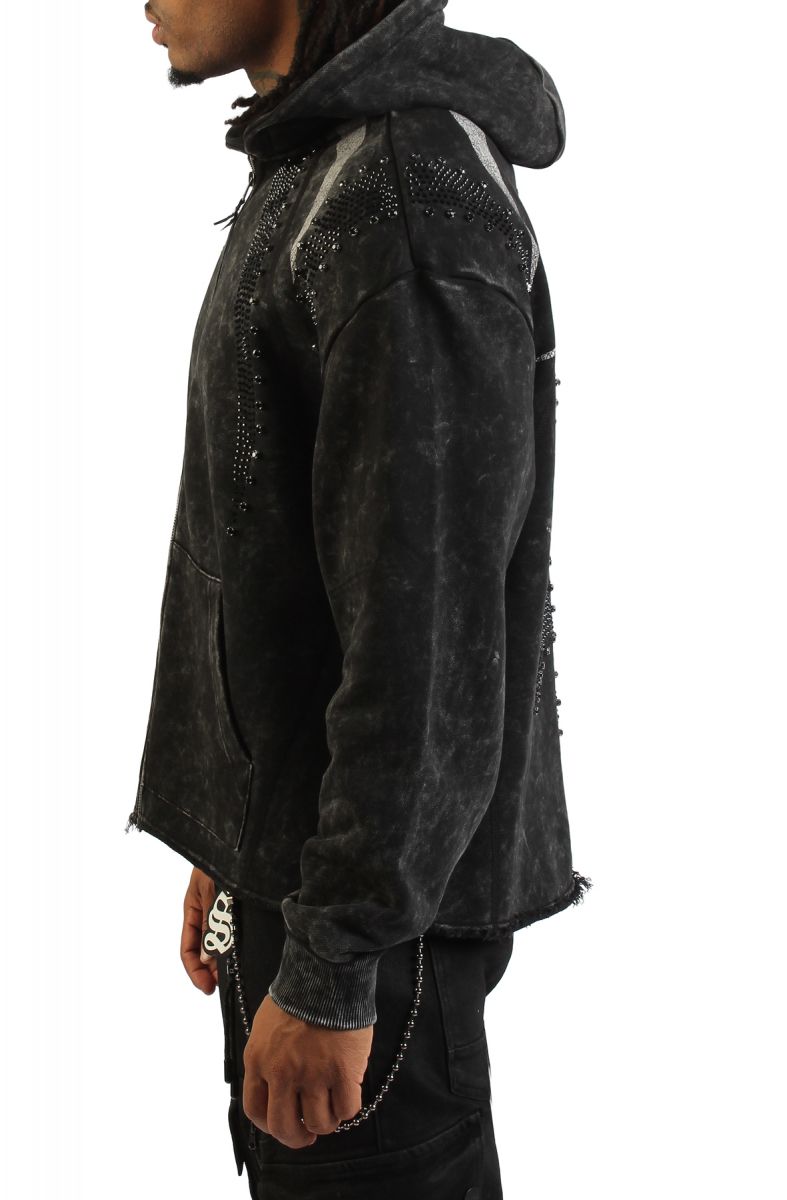 SMOKE RISE Rhinestone Zip Hoodie FO26S449SK-BLK - Karmaloop