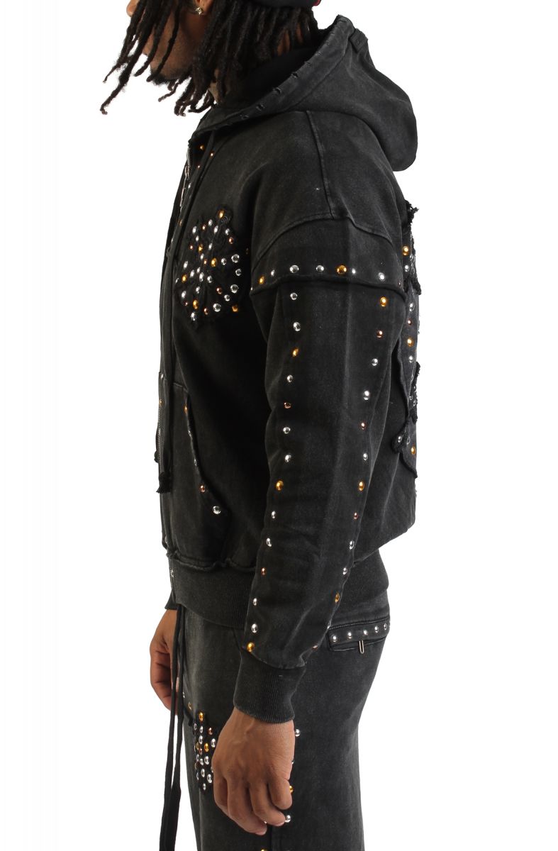HUDSON Studded Fleece Oversized Zip-Up Hoodie 585-BLK - Karmaloop