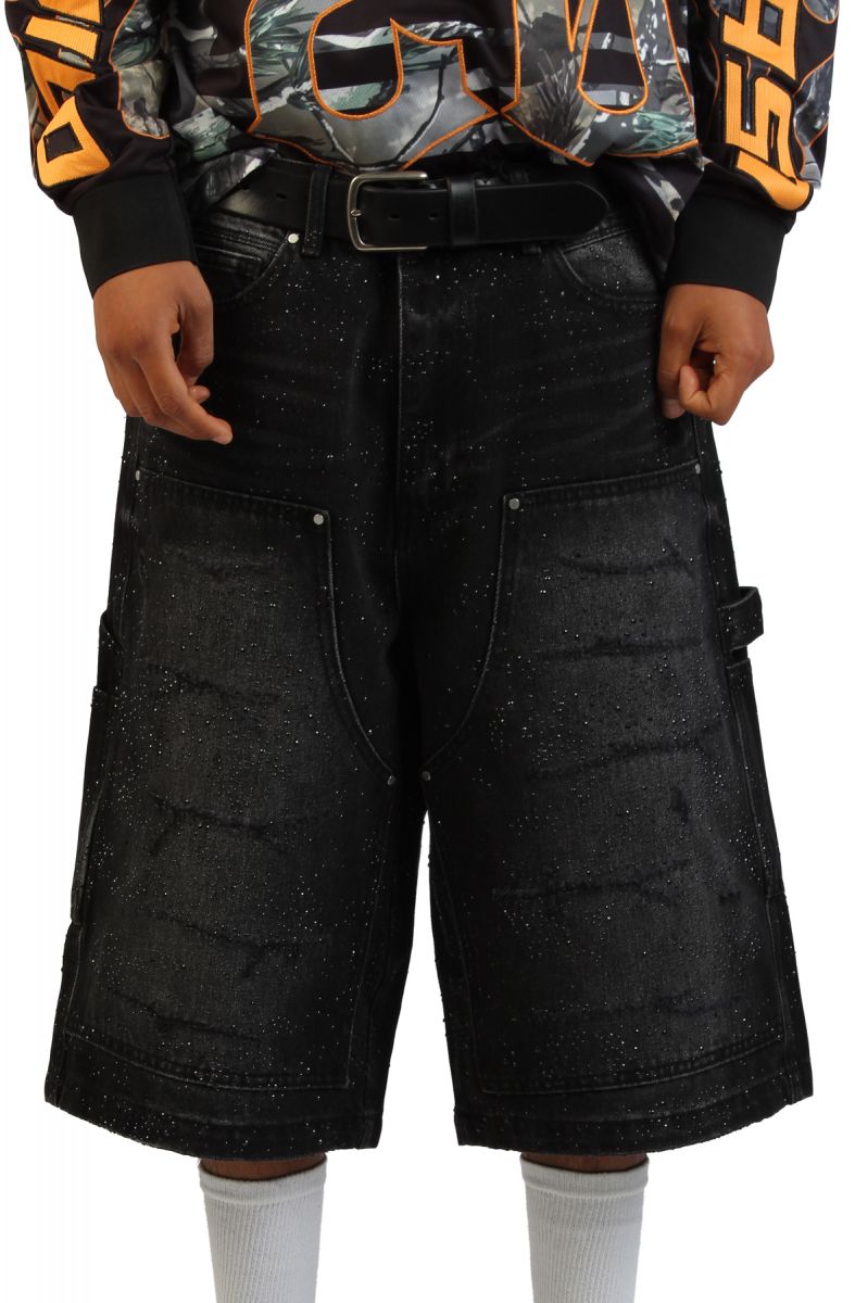 FIRST ROW Rhinestone Denim Jort Shorts FRS3024-BLK - Karmaloop