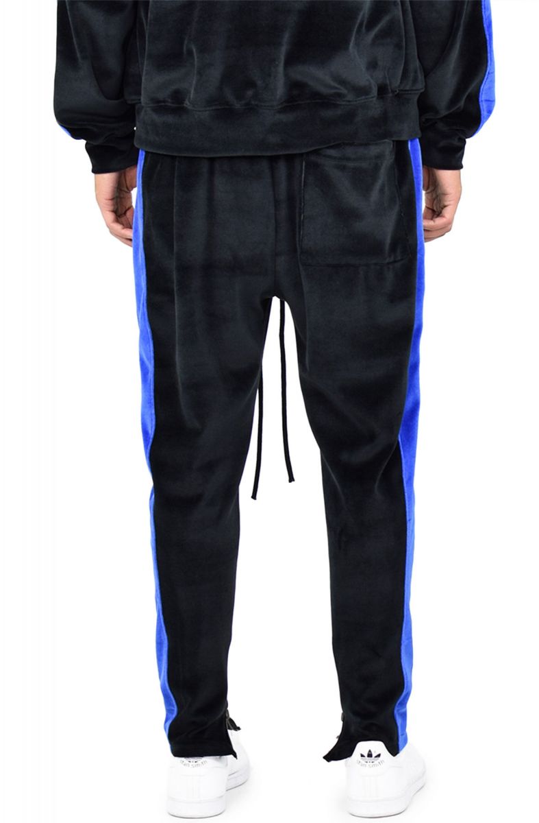 black pants with blue stripe