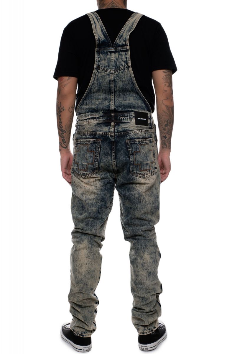 PINK DOLPHIN The Tsunami Denim Overalls in Patchwork Sandwash