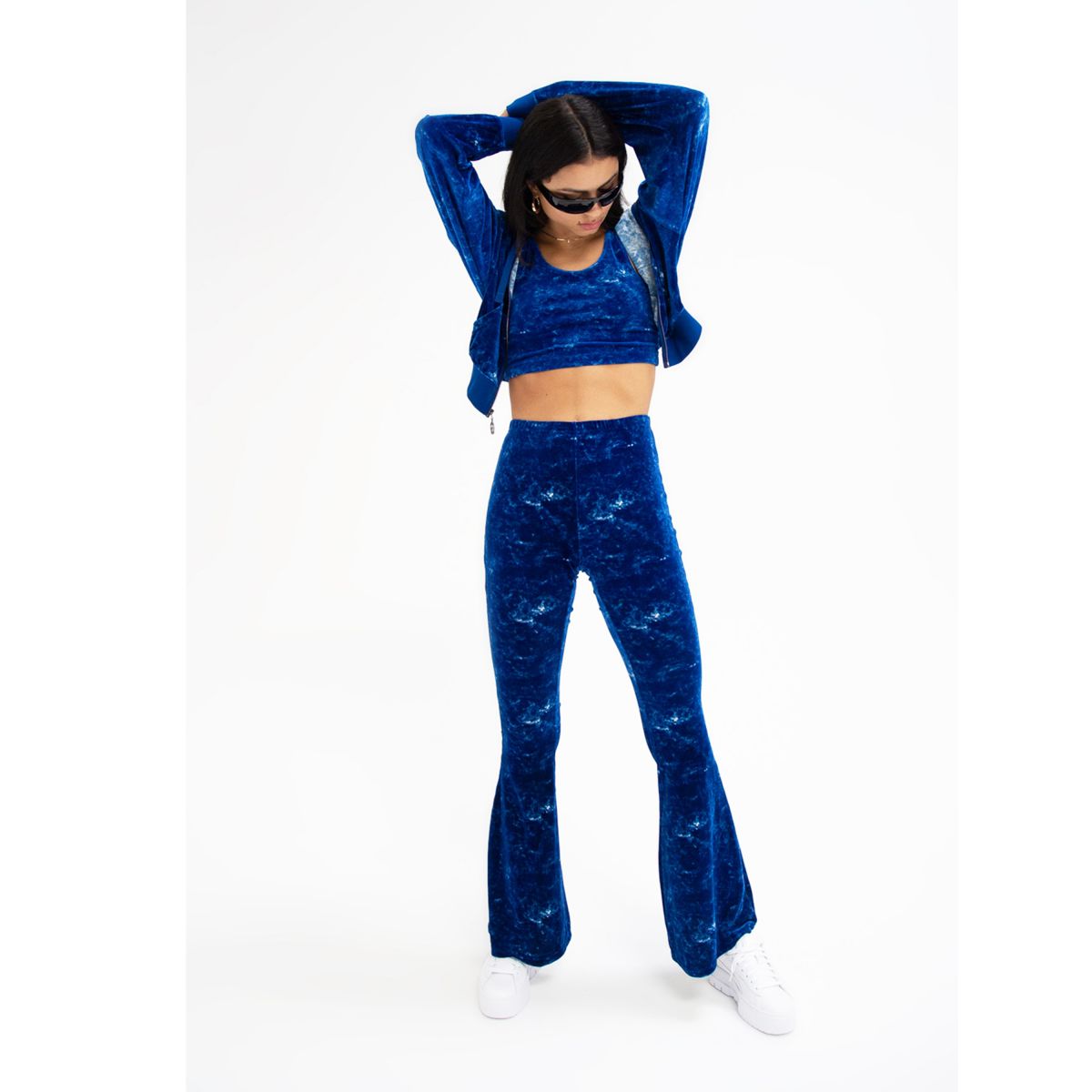 CROSS COLOURS Mineral Wash Velour Flare Leggings Mineral Navy