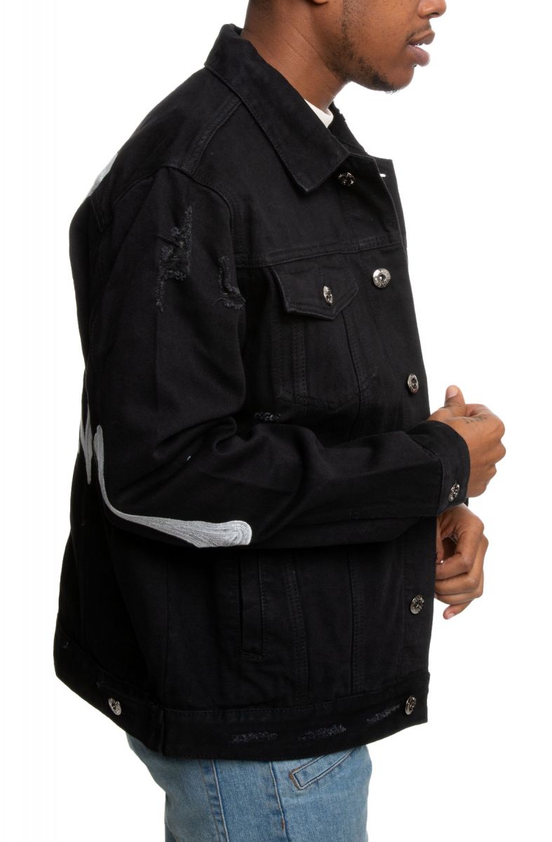 FOREIGN LOCALS Spinal Denim Jacket in Jet Black FL-190520BLK - Karmaloop