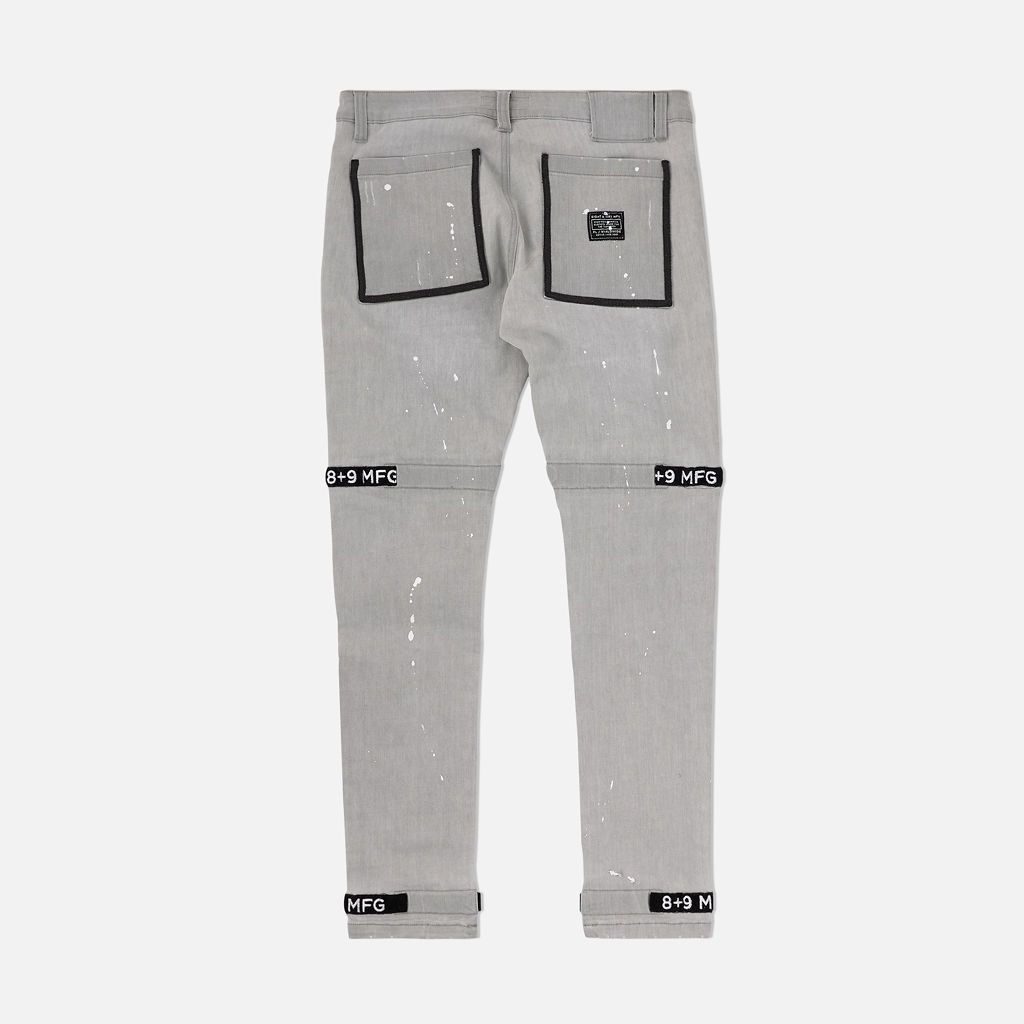 8&9 MFG CO. Grey Splatter Denim Slim Strapped Up Utility