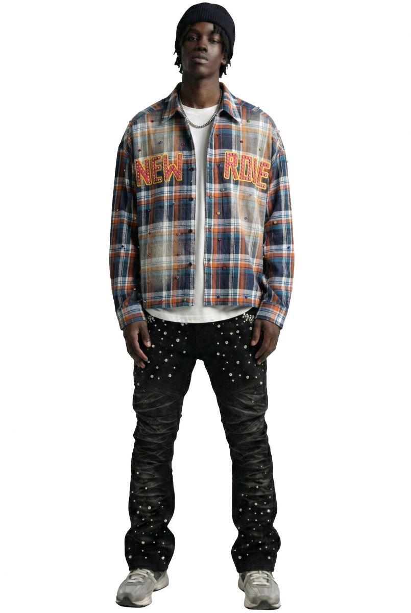 KLEEP SUIFU Long Sleeve Washed Flannel Crop Top Button Down Shirt