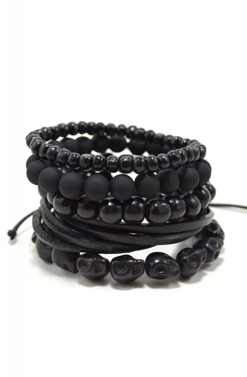 5 Pack all Black Bracelet Set for Men / Black Out