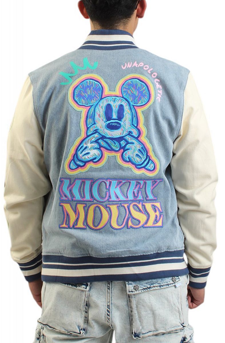 MAXIMA Mickey Mouse Denim Varsity Jacket MY60205-DLN - Karmaloop